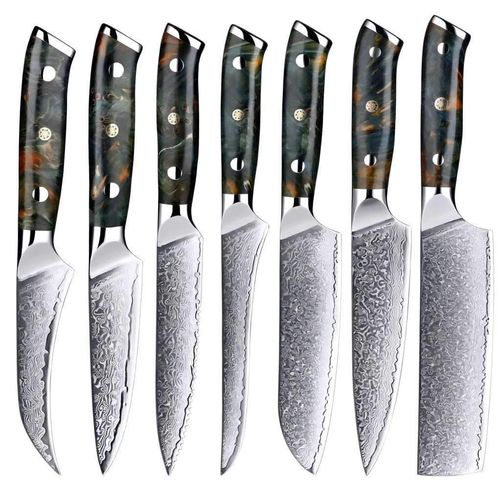 Set de 7 couteaux Japonais - Chef OKAZA - Forest Marble