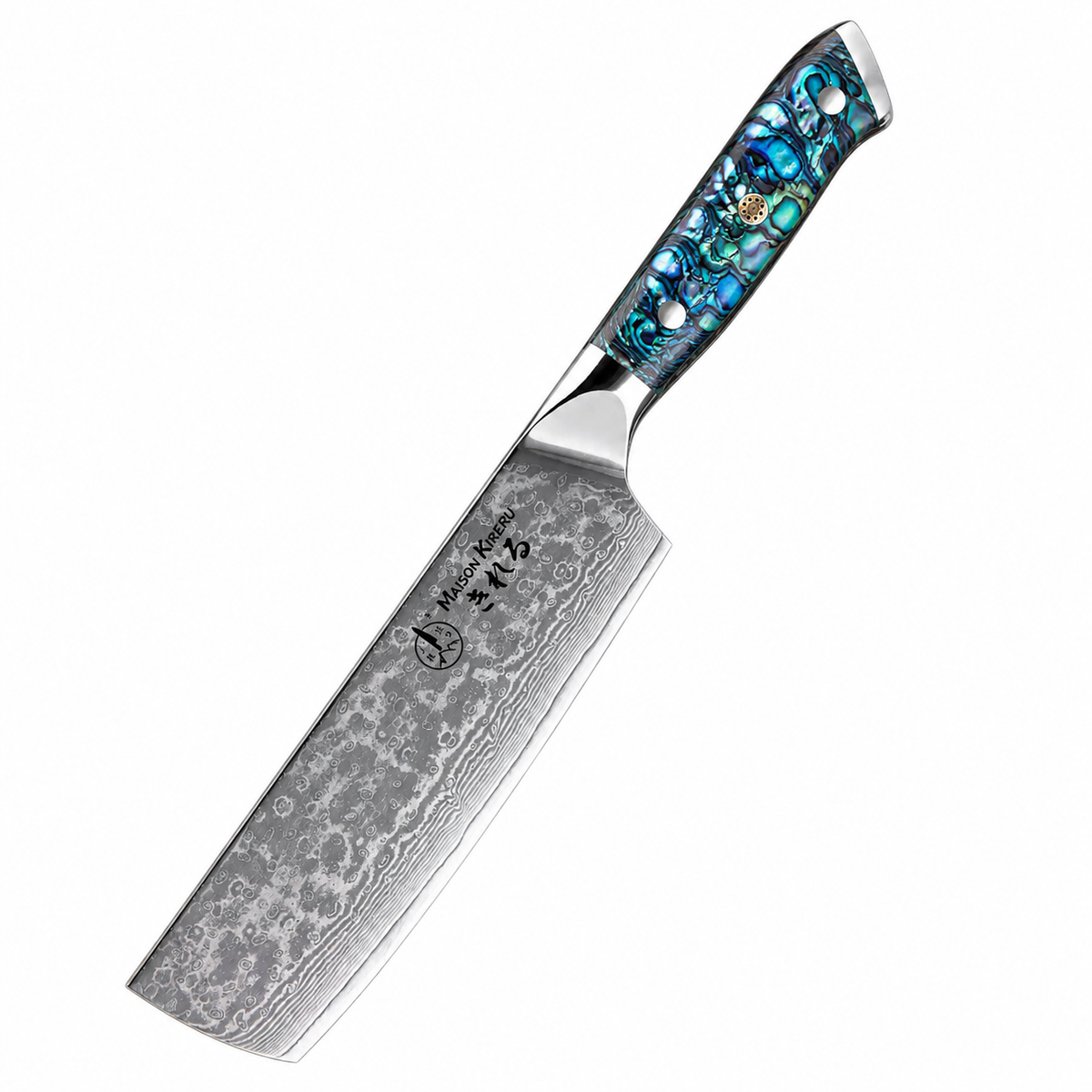 Couteau Nakiri Japonais · Damas · Chef Okaza · Nacre Ormeau