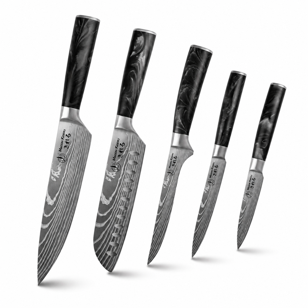 Couteaux Japonais Katachi · Set de 5 · Noir Charbon