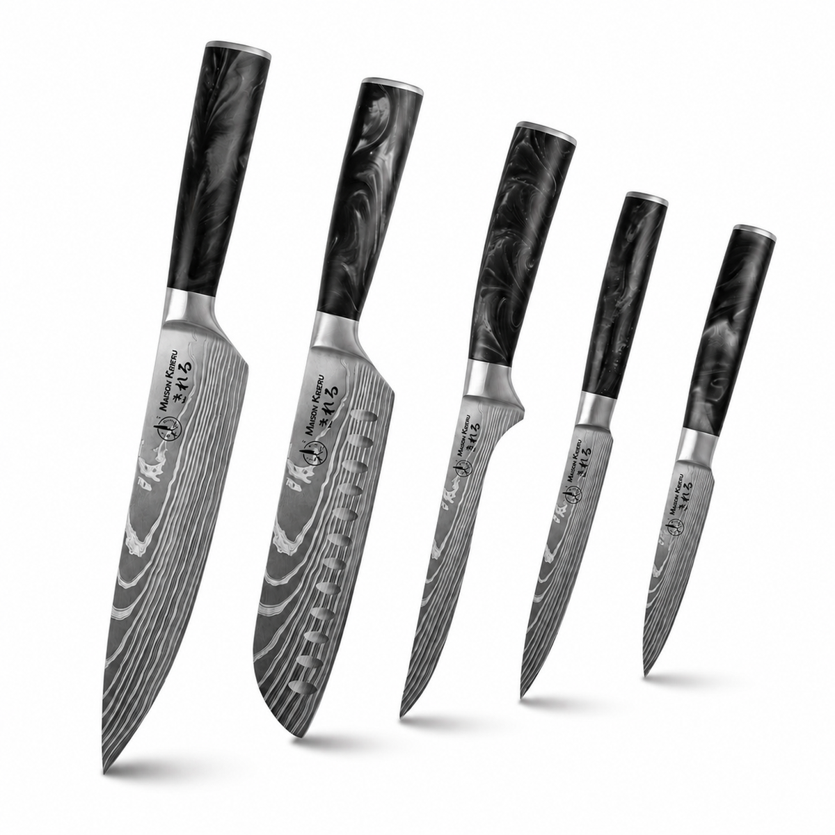 Couteaux Japonais Katachi · Set de 5 · Noir Charbon