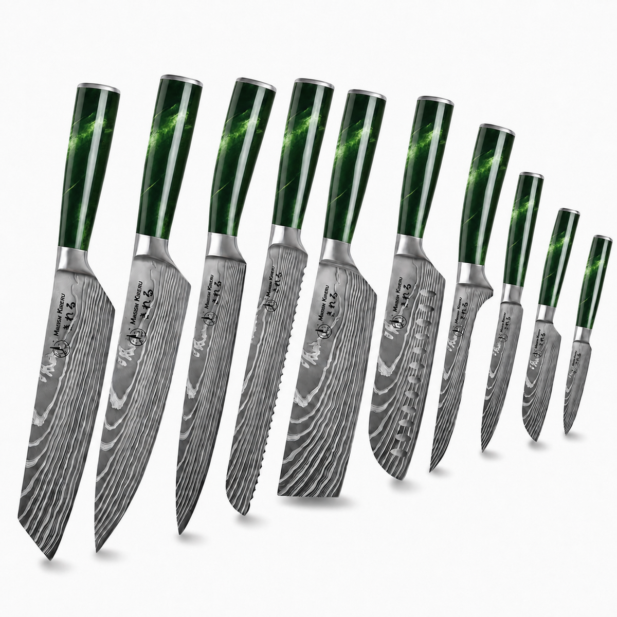 Couteaux Japonais Katachi · Set de 10 · Forest Green