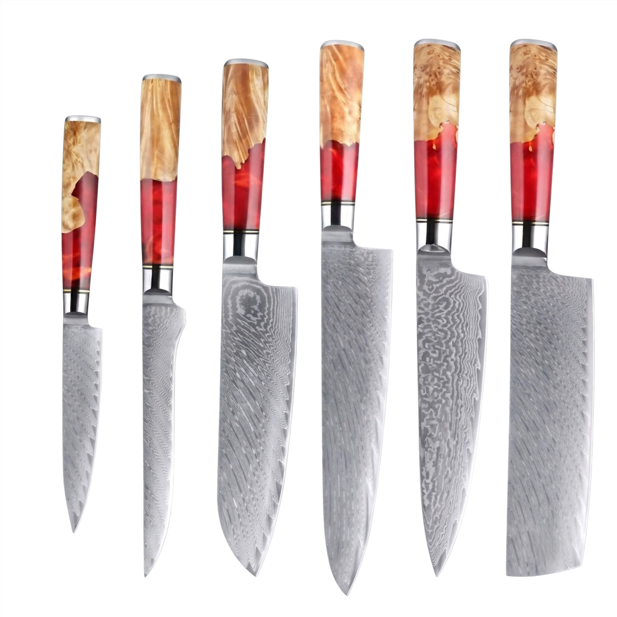 Set de 6 couteaux Japonais - Kuro Damas - Rubis Royal