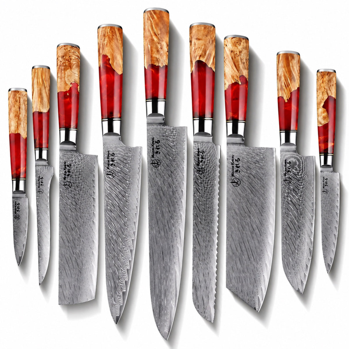 Set de 9 couteaux Japonais - Kuro Damas - Rubis Royal