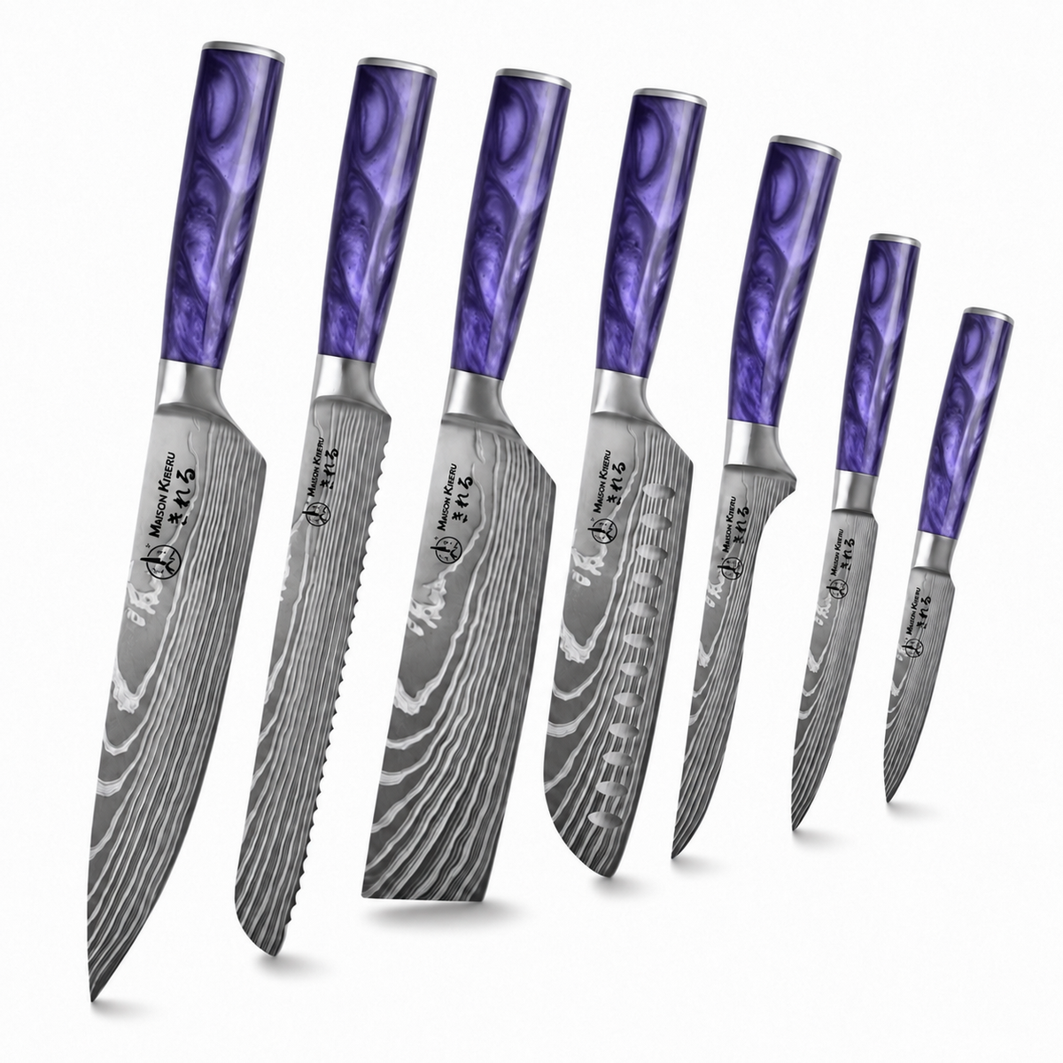 Couteaux Japonais Katachi · Set de 7 · Violet Impérial