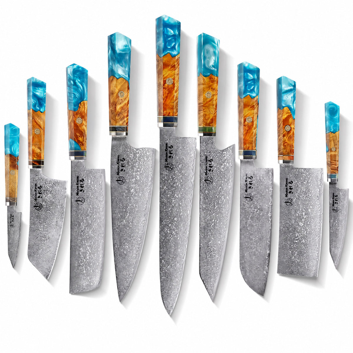 Set de 9 couteaux Japonais - Nishikigoi - Aqua Ambré