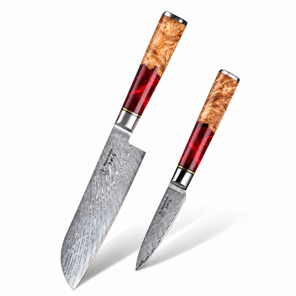 Set couteau santoku et d'office Japonais · Kuro Damas · Rubis Royal
