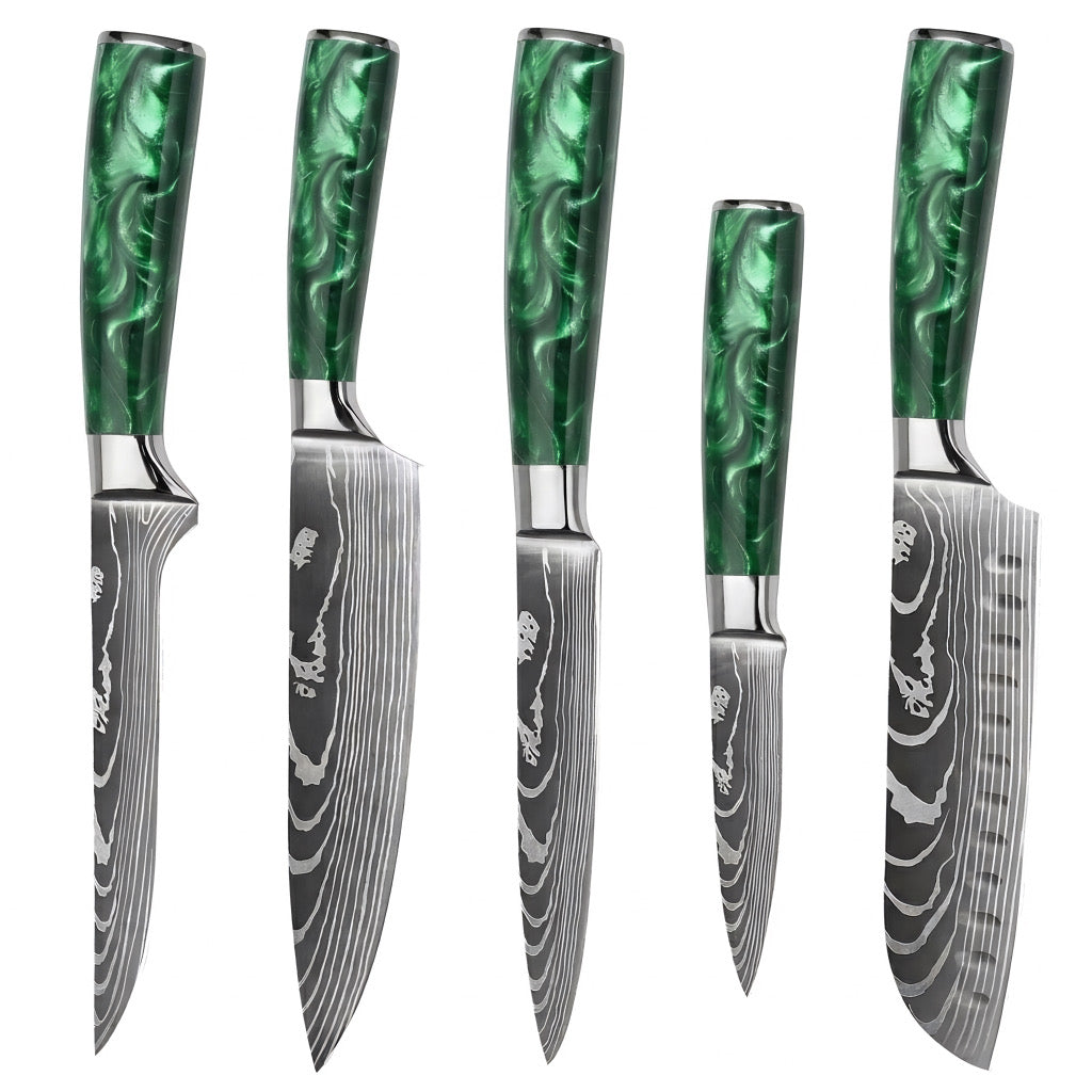 Set de 5 couteaux Japonais - KATACHI - Vert Émeraude