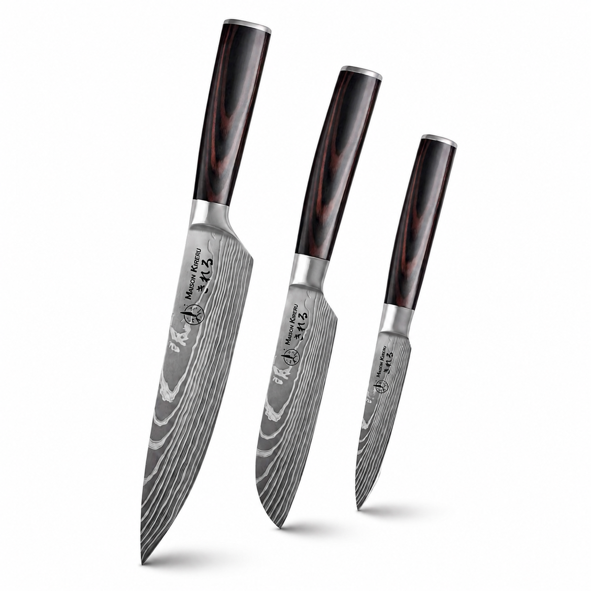 Couteaux Japonais Katachi · Set de 3 · Dark Wood