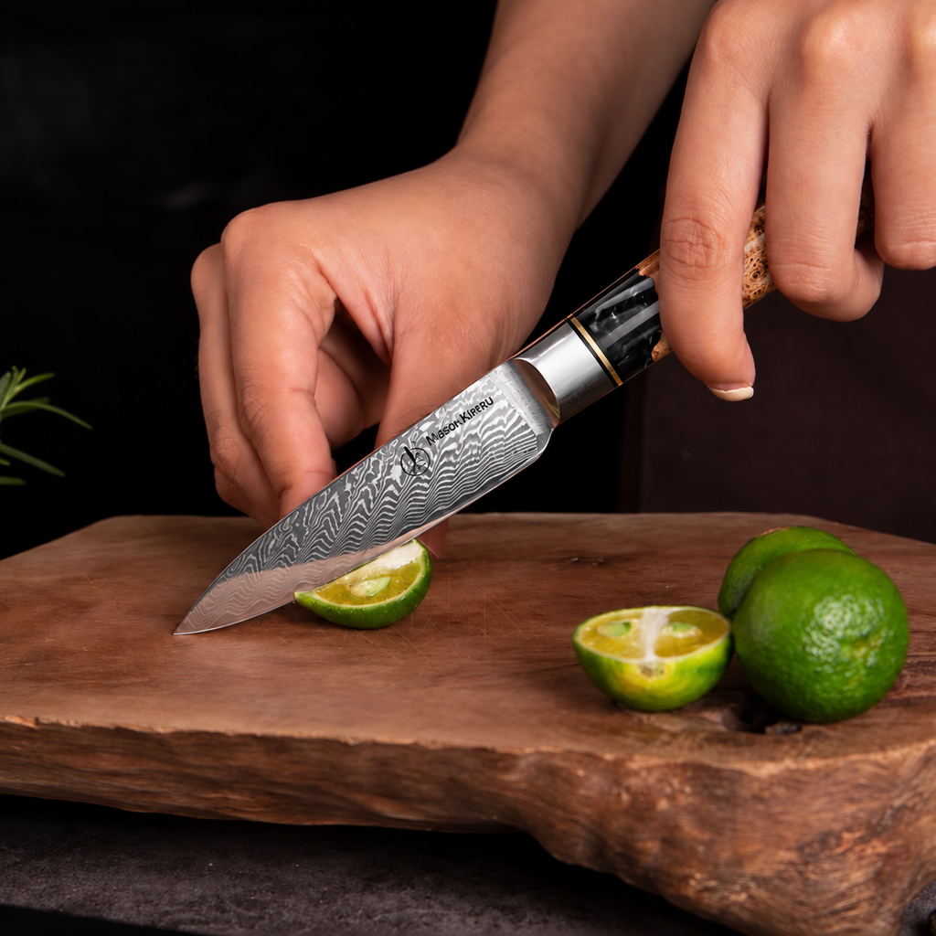 Set couteau santoku et d'office Japonais · Kuro Damas · Obsidienne Royal