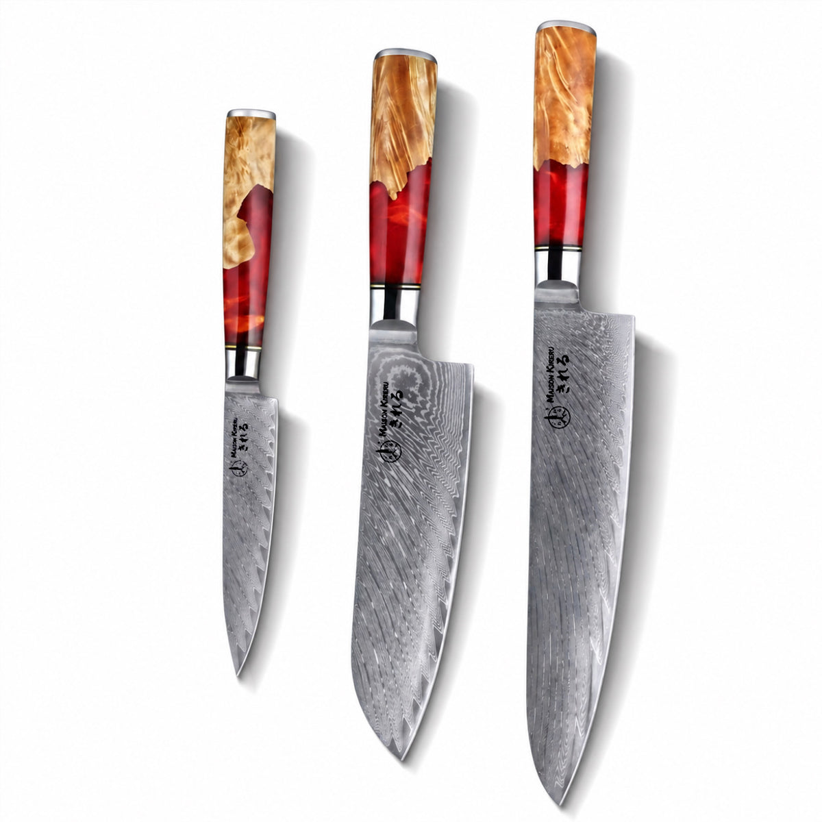 Set de 3 couteaux Japonais - Kuro Damas - Rubis Royal