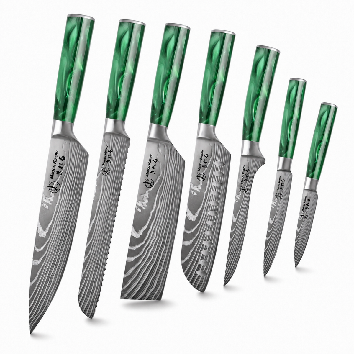 Couteaux Japonais Katachi · Set de 7 · Vert Émeraude