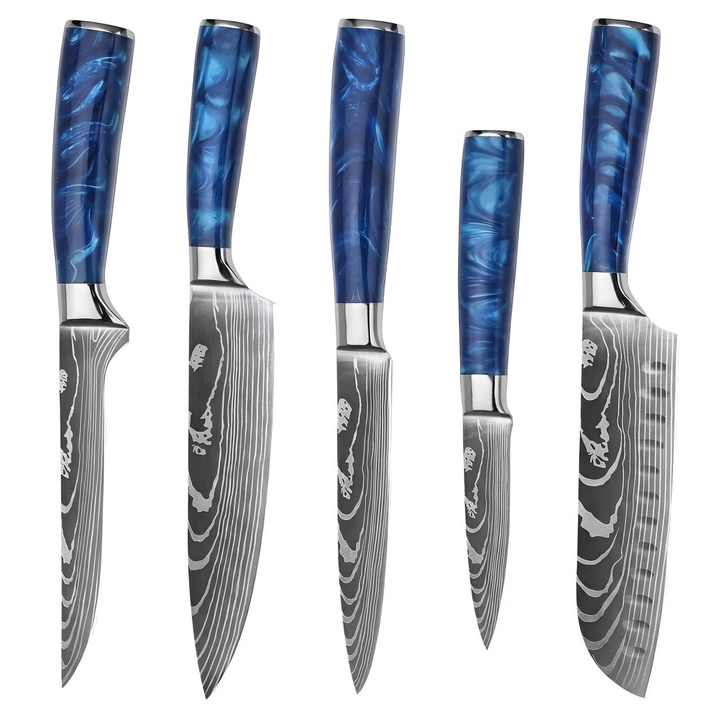 Set de 5 couteaux Japonais - KATACHI - Bleu Océan