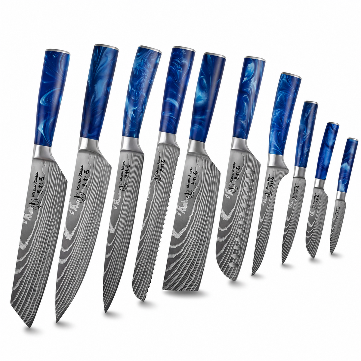 Couteaux Japonais Katachi · Set de 10 · Bleu Océan