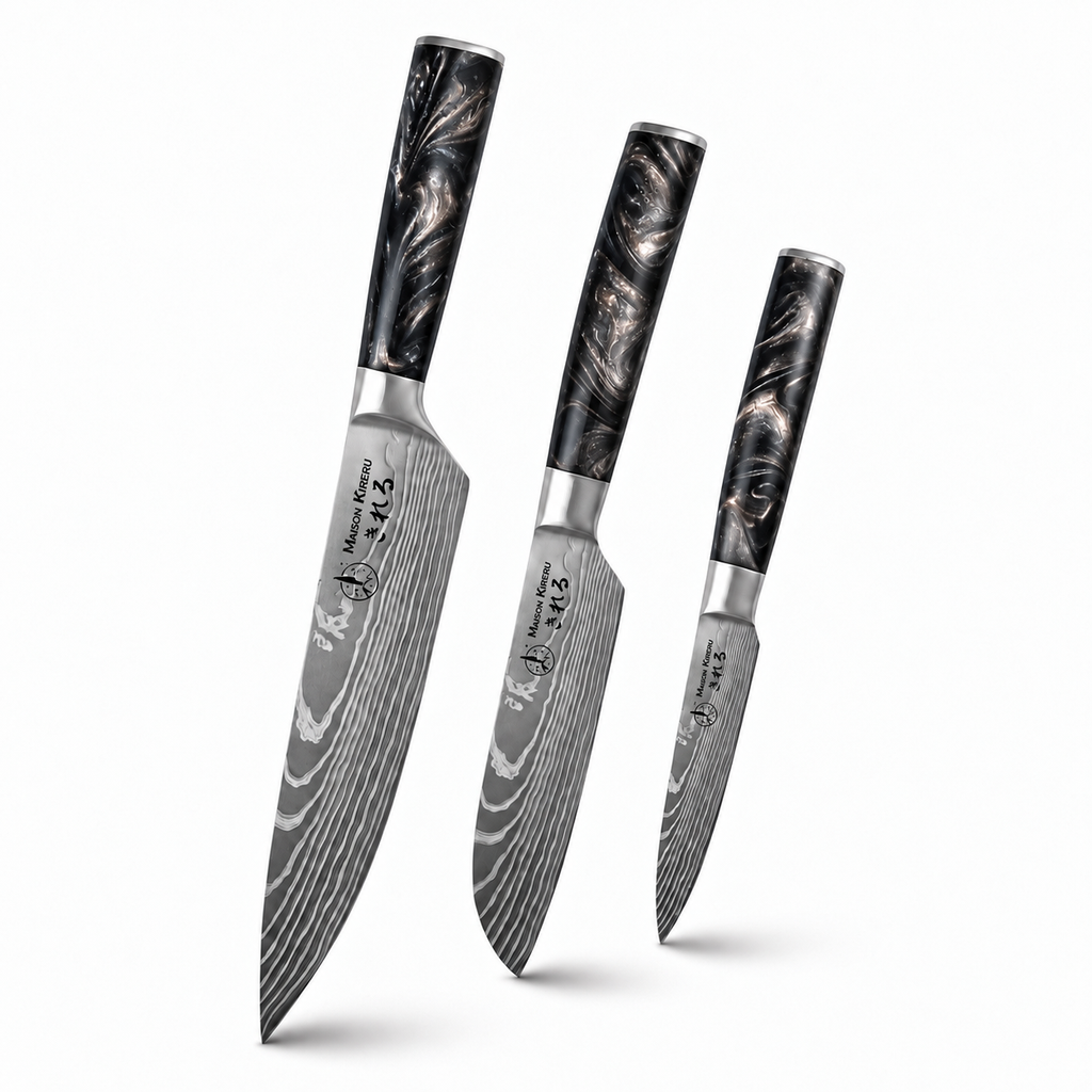 Couteaux Japonais Katachi · Set de 3 · Noir Charbon