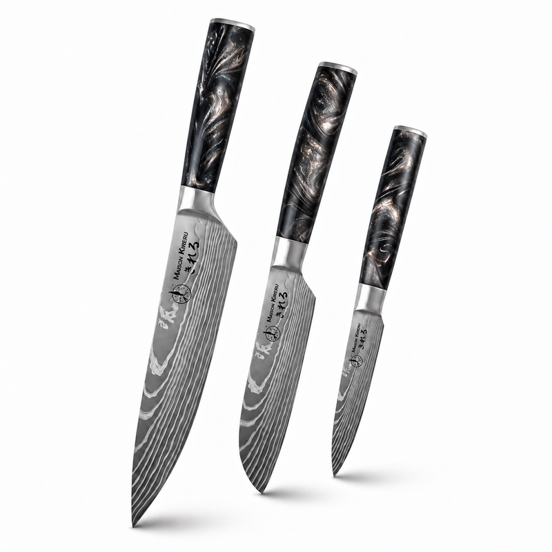 Couteaux Japonais Katachi · Set de 3 · Noir Charbon