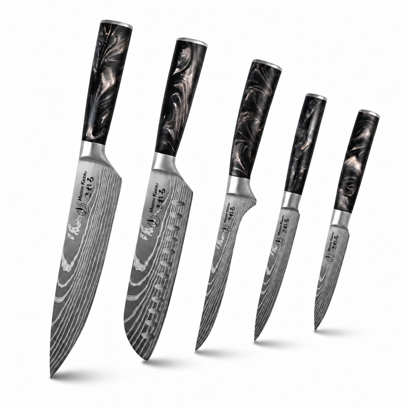 Couteaux Japonais Katachi · Set de 5 · Noir Charbon