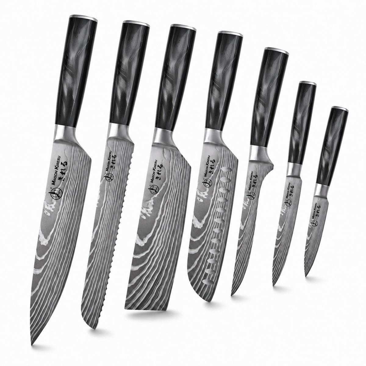 Couteaux Japonais Katachi · Set de 7 · Noir Charbon