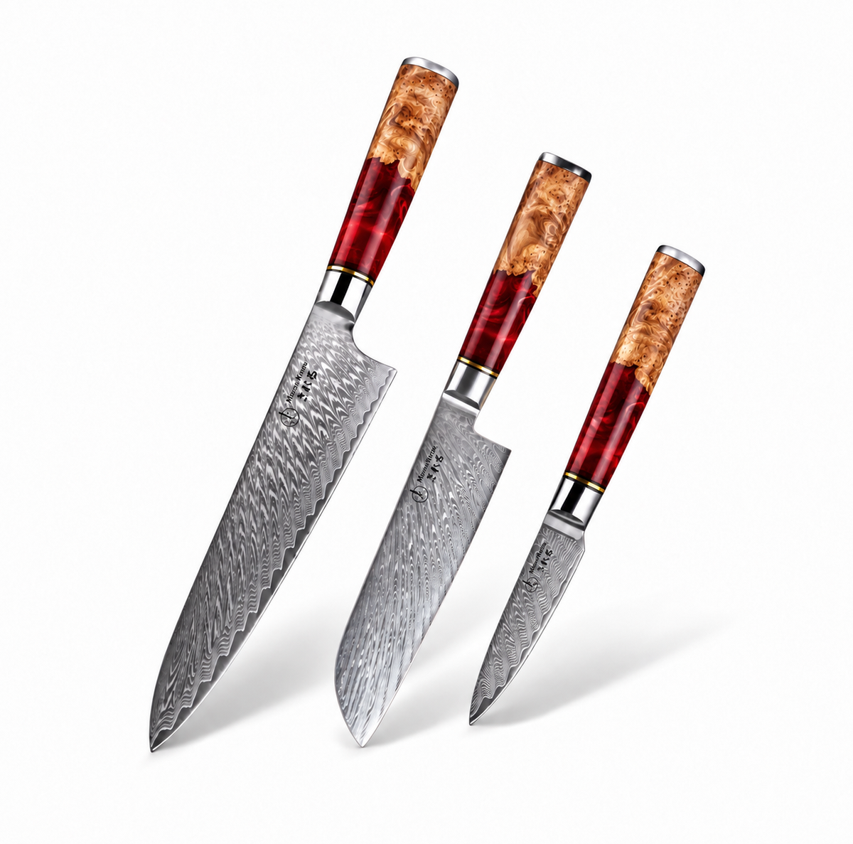 Set de 3 couteaux Japonais · Kuro Damas · Rubis Royal