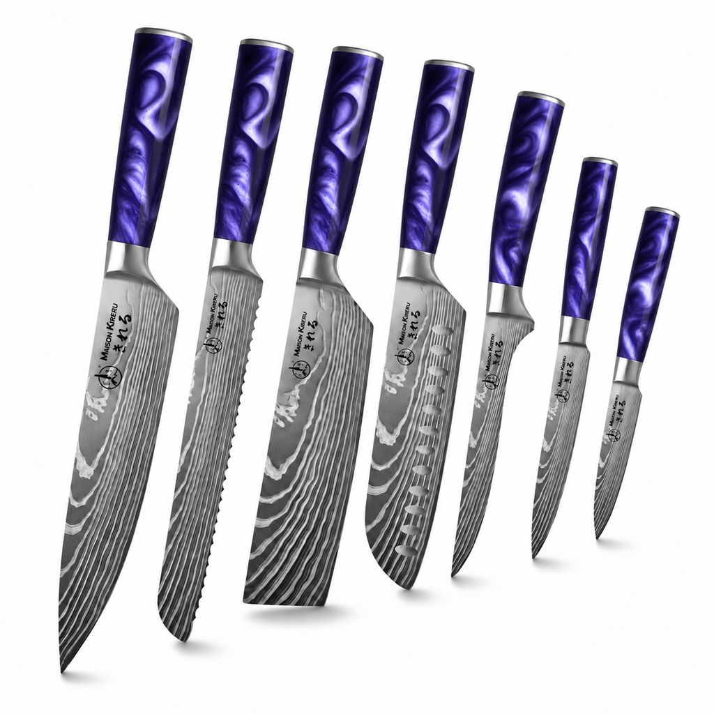 Couteaux Japonais Katachi · Set de 7 · Violet Impérial