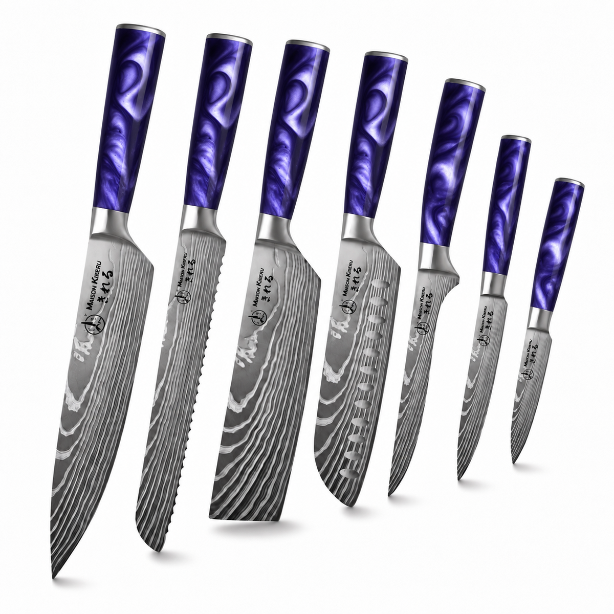 Couteaux Japonais Katachi · Set de 7 · Violet Impérial