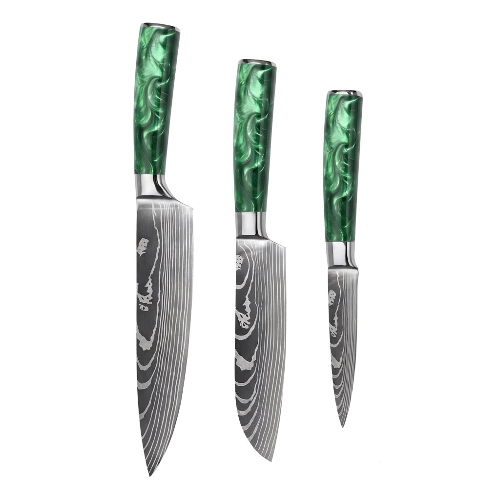 Set de 3 couteaux Japonais - KATACHI - Vert Émeraude