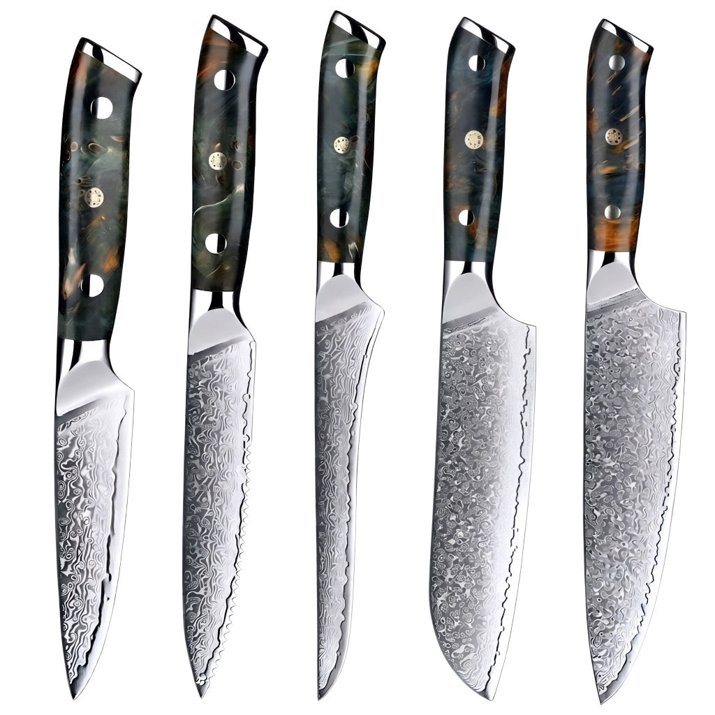 Set de 5 couteaux Japonais - Chef OKAZA - Forest Marble