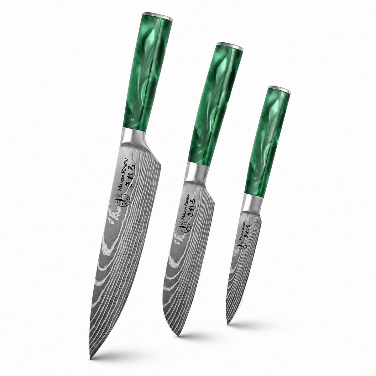 Couteaux Japonais Katachi · Set de 3 · Vert Émeraude