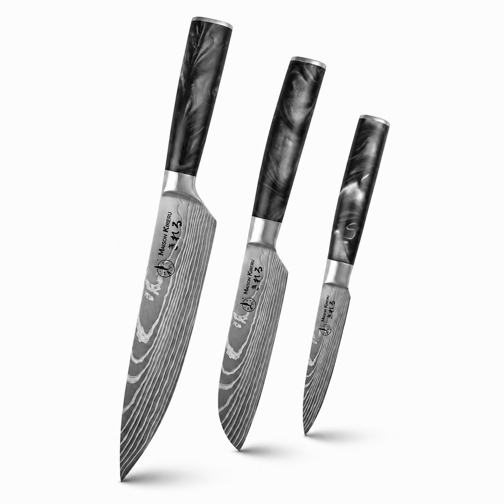 Couteaux Japonais Katachi · Set de 3 · Noir Charbon