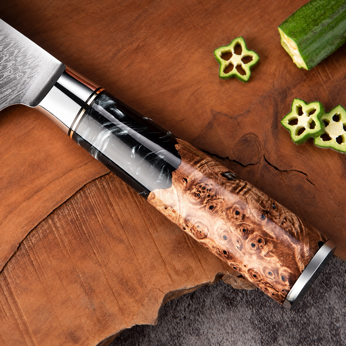 Set couteau santoku et d'office Japonais · Kuro Damas · Obsidienne Royal