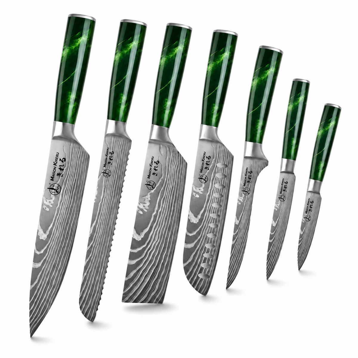 Couteaux Japonais Katachi · Set de 7 · Forest Green