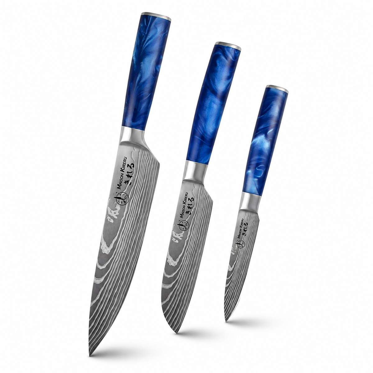 Couteaux Japonais Katachi · Set de 3 · Bleu Océan