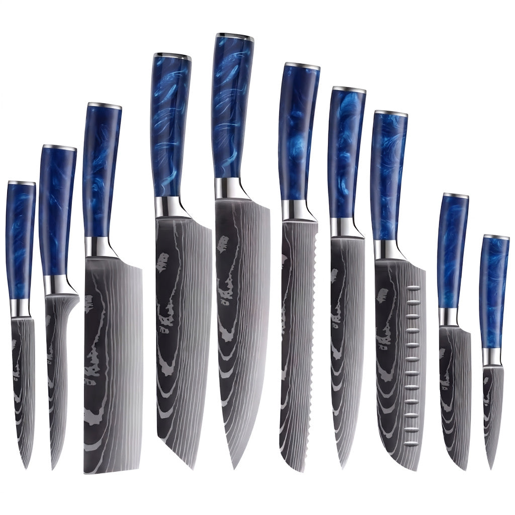 Set de 10 couteaux Japonais - KATACHI - Bleu Océan