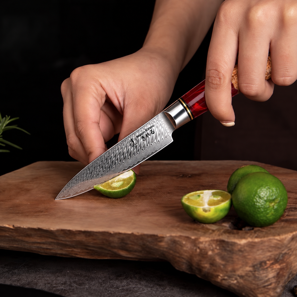 Set couteau santoku et d'office Japonais · Kuro Damas · Rubis Royal
