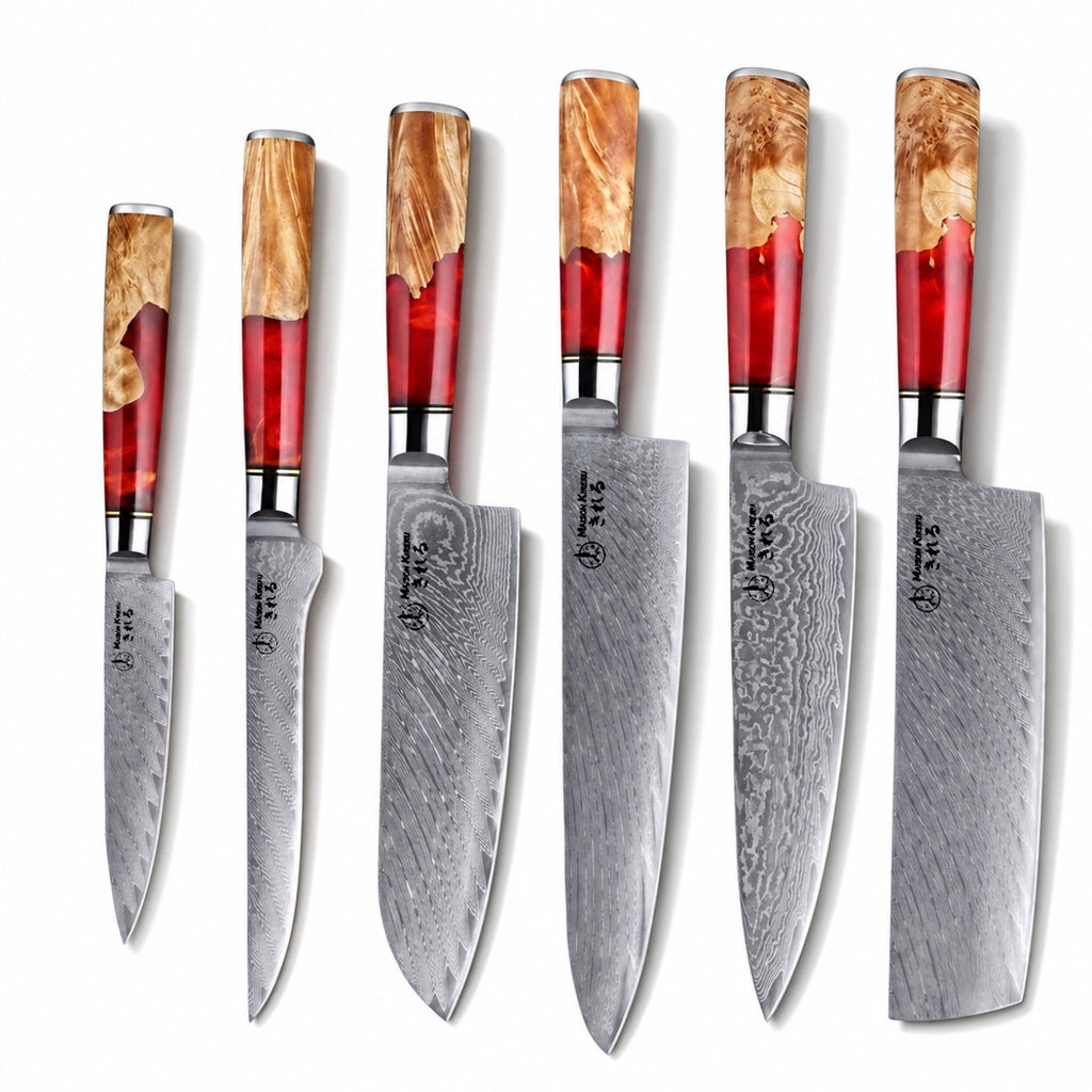 Set de 6 couteaux Japonais - Kuro Damas - Rubis Royal