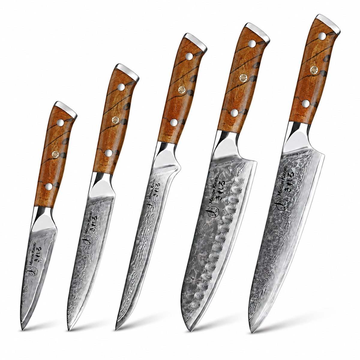 Couteaux Japonais Damas · Set de 5 · Chef Okaza · Forest Marble