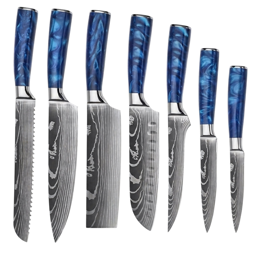 Set de 7 couteaux Japonais - KATACHI - Bleu Océan