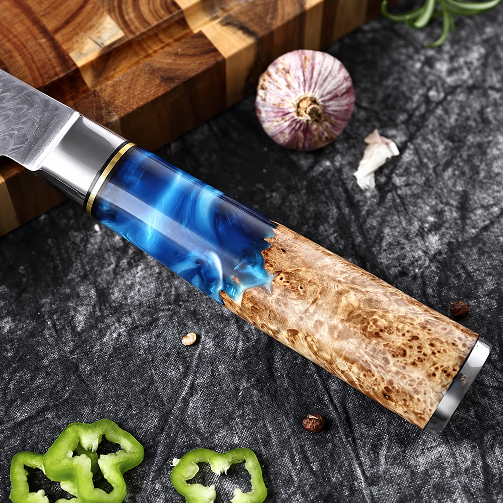Set couteau chef et utilitaire Japonais · Kuro Damas · Saphir Royal