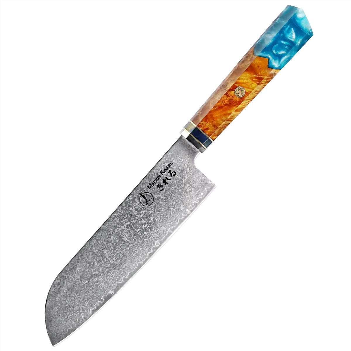 Couteau Santoku Japonais · Damas · Nishikigoi · Aqua Ambré