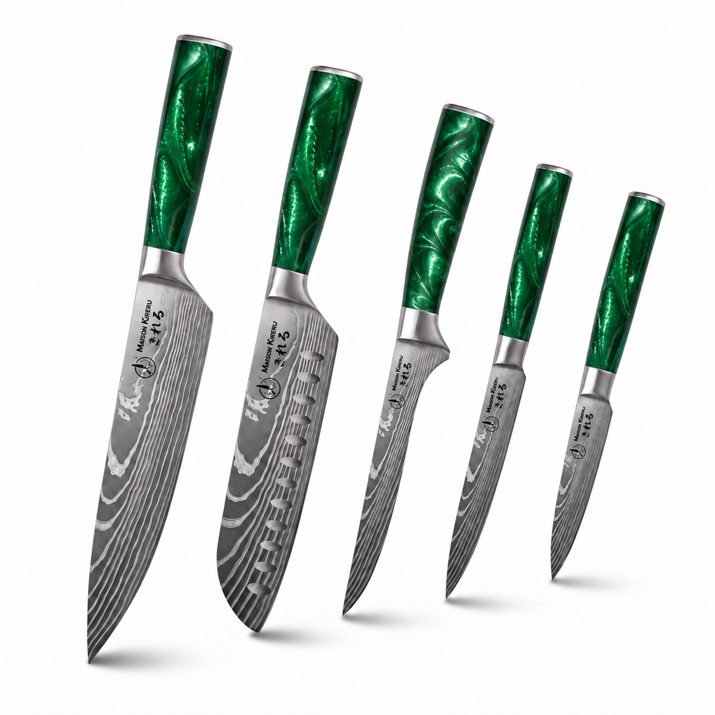 Couteaux Japonais Katachi · Set de 5 · Vert Émeraude