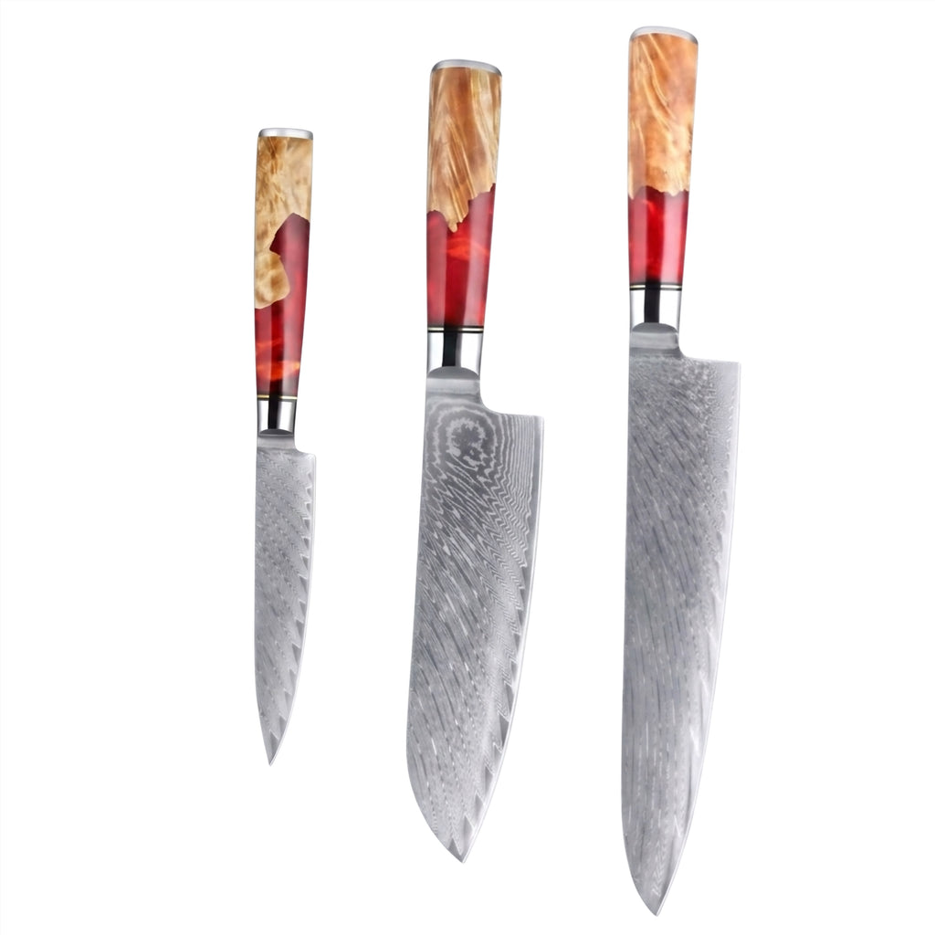 Set de 3 couteaux Japonais - Kuro Damas - Rubis Royal