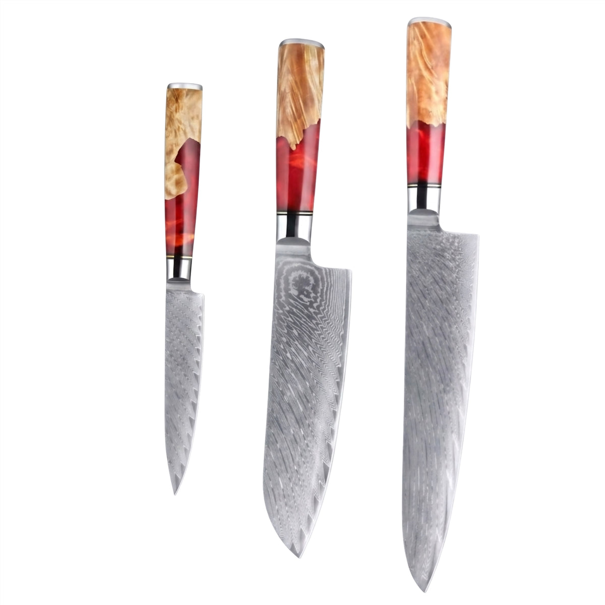 Set de 3 couteaux Japonais - Kuro Damas - Rubis Royal