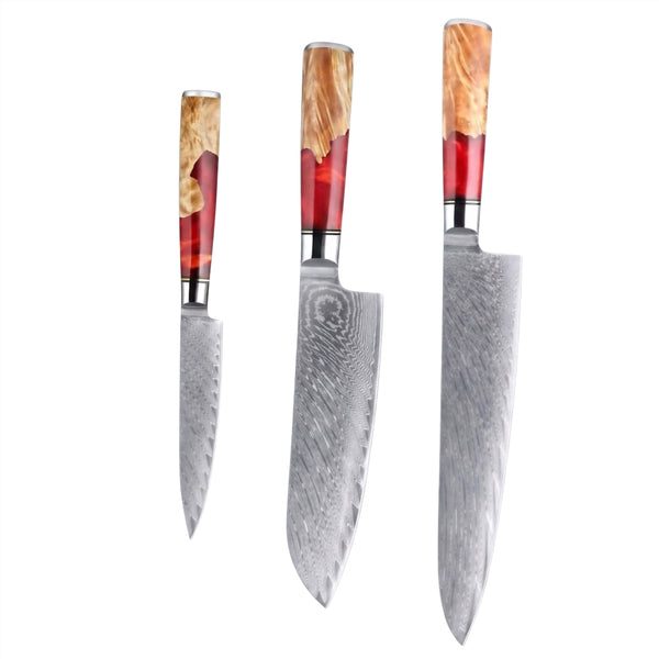 Set de 3 couteaux Japonais - Kuro Damas - Rubis Royal