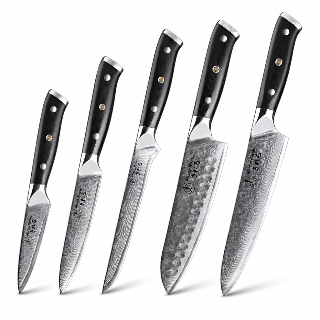 Couteaux Japonais Damas · Set de 5 · Chef Okaza · Noir Essentiel