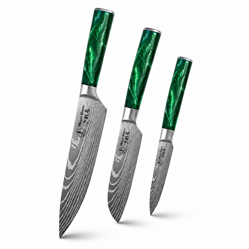 Couteaux Japonais Katachi · Set de 3 · Vert Émeraude