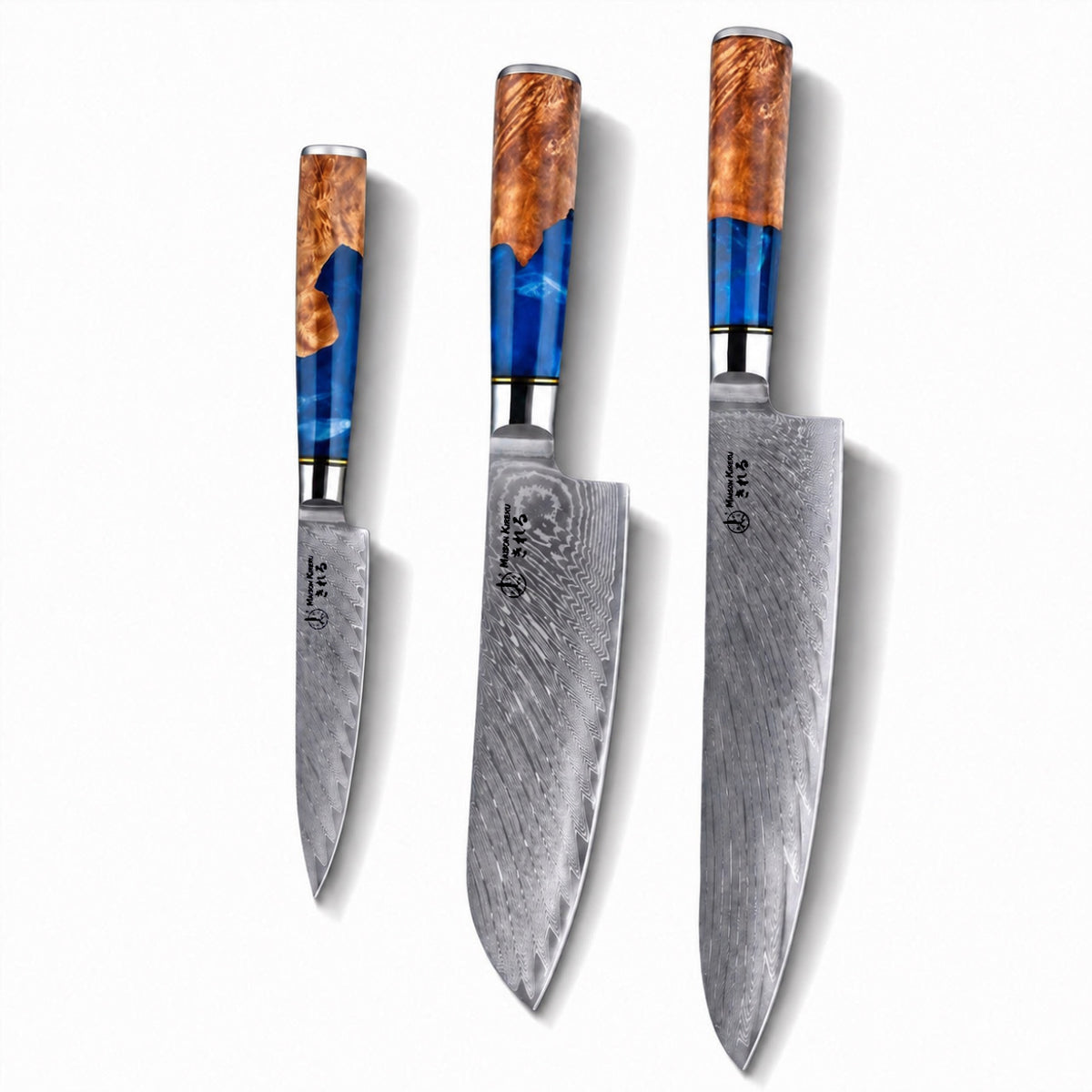 Set de 3 couteaux Japonais - Kuro Damas - Saphir Royal
