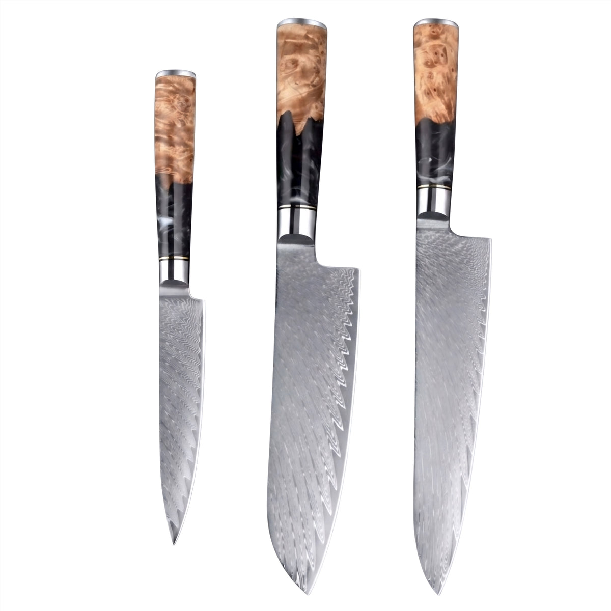 Set de 3 couteaux Japonais - Kuro Damas - Obsidienne Royal