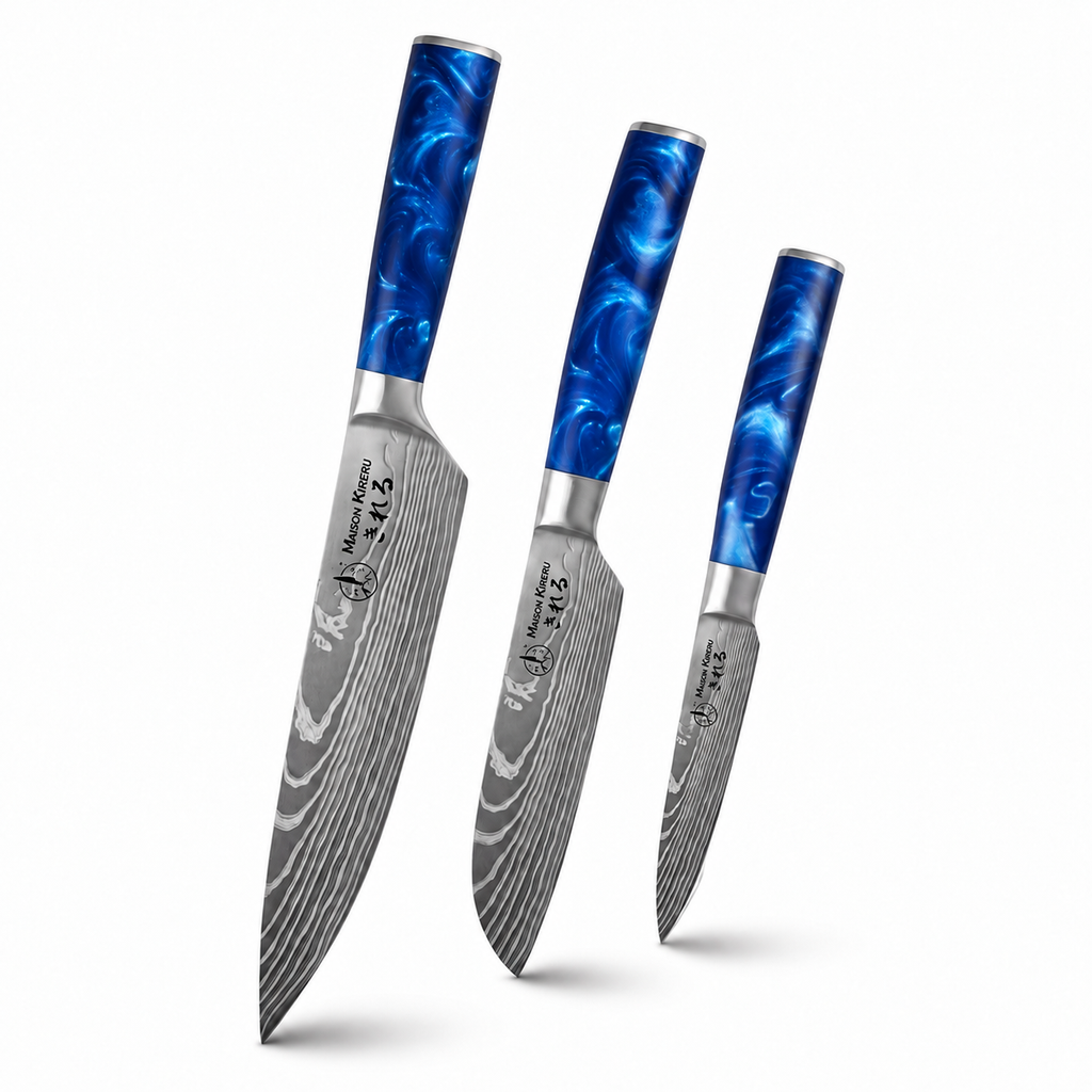 Couteaux Japonais Katachi · Set de 3 · Bleu Océan
