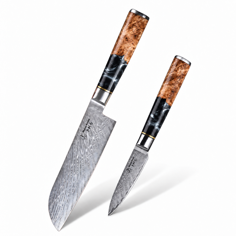 Set couteau santoku et d'office Japonais · Kuro Damas · Obsidienne Royal