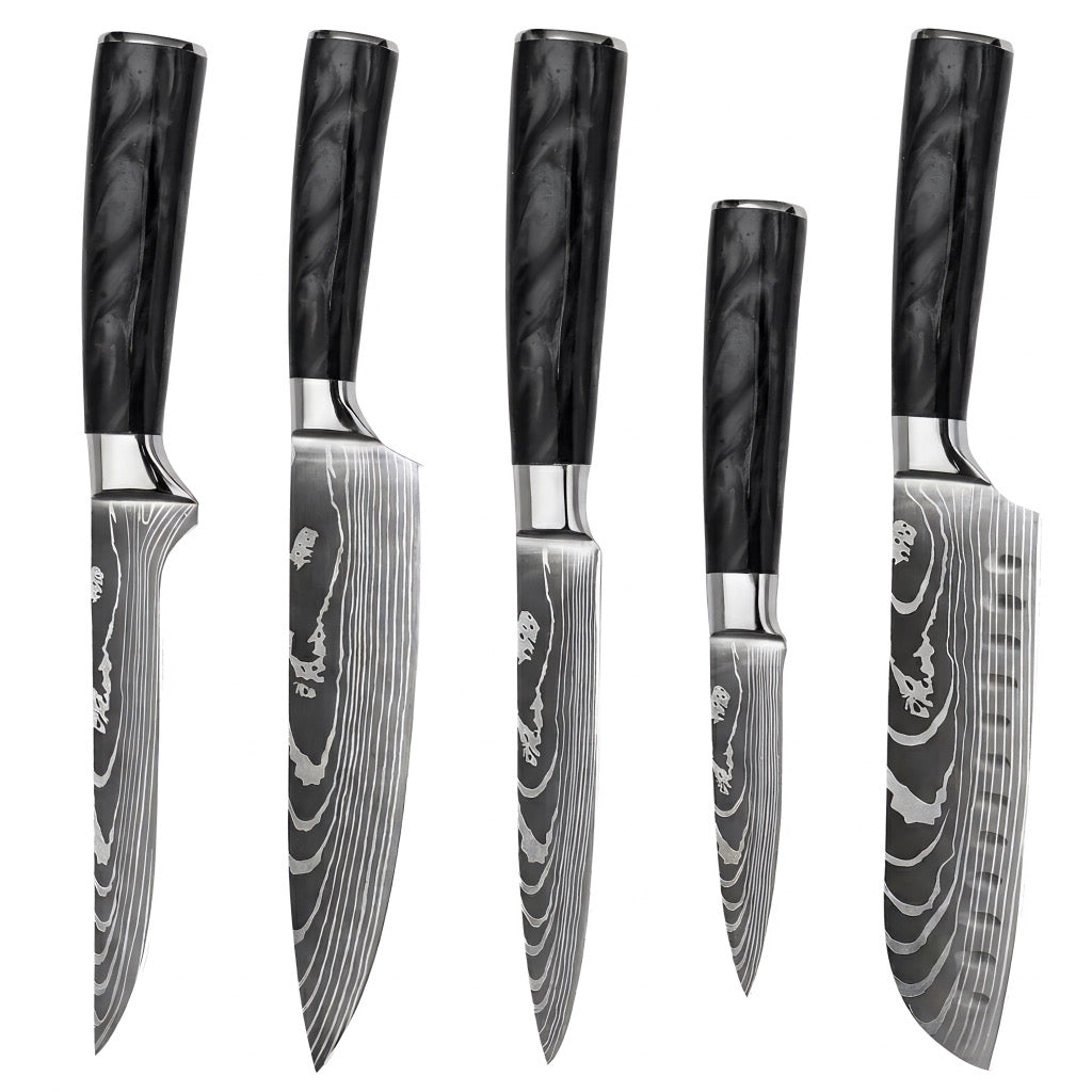 Set de 5 couteaux Japonais - KATACHI - Noir Charbon