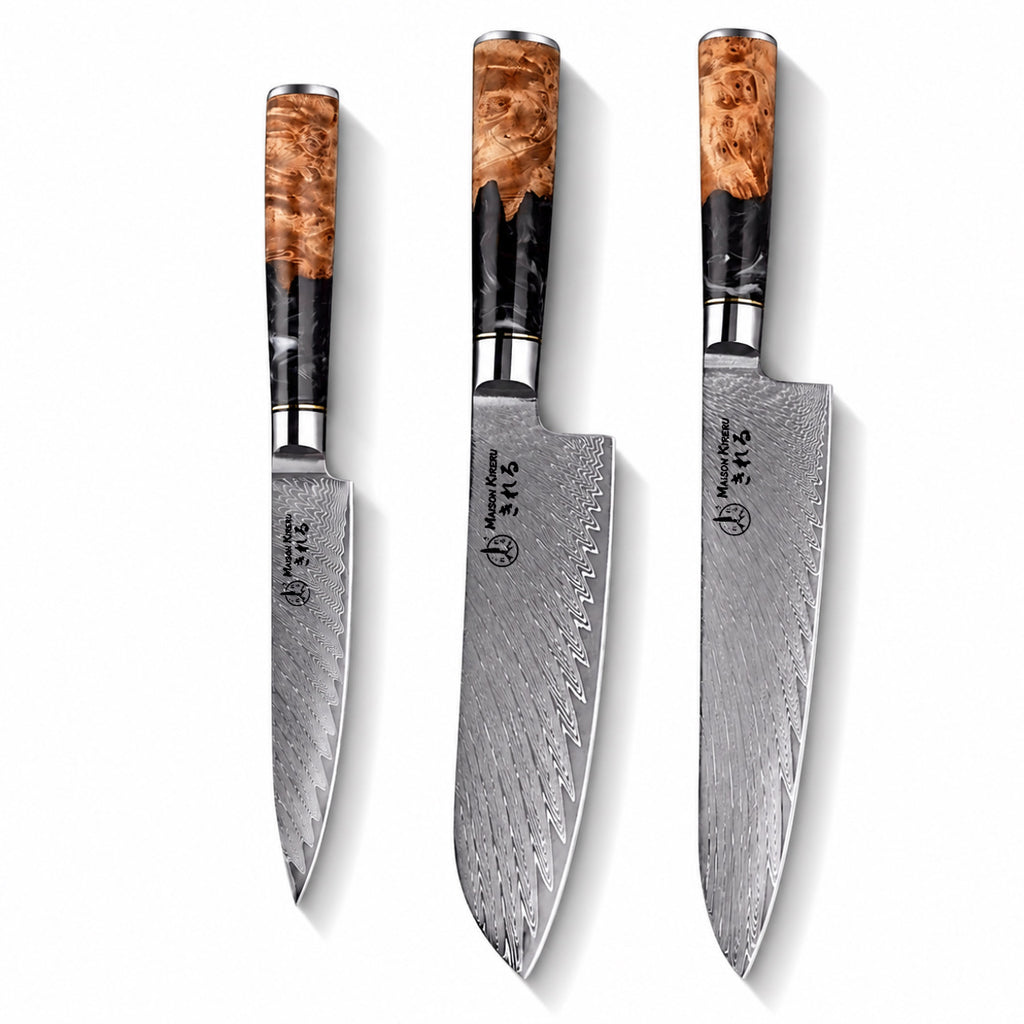Set de 3 couteaux Japonais - Kuro Damas - Obsidienne Royal